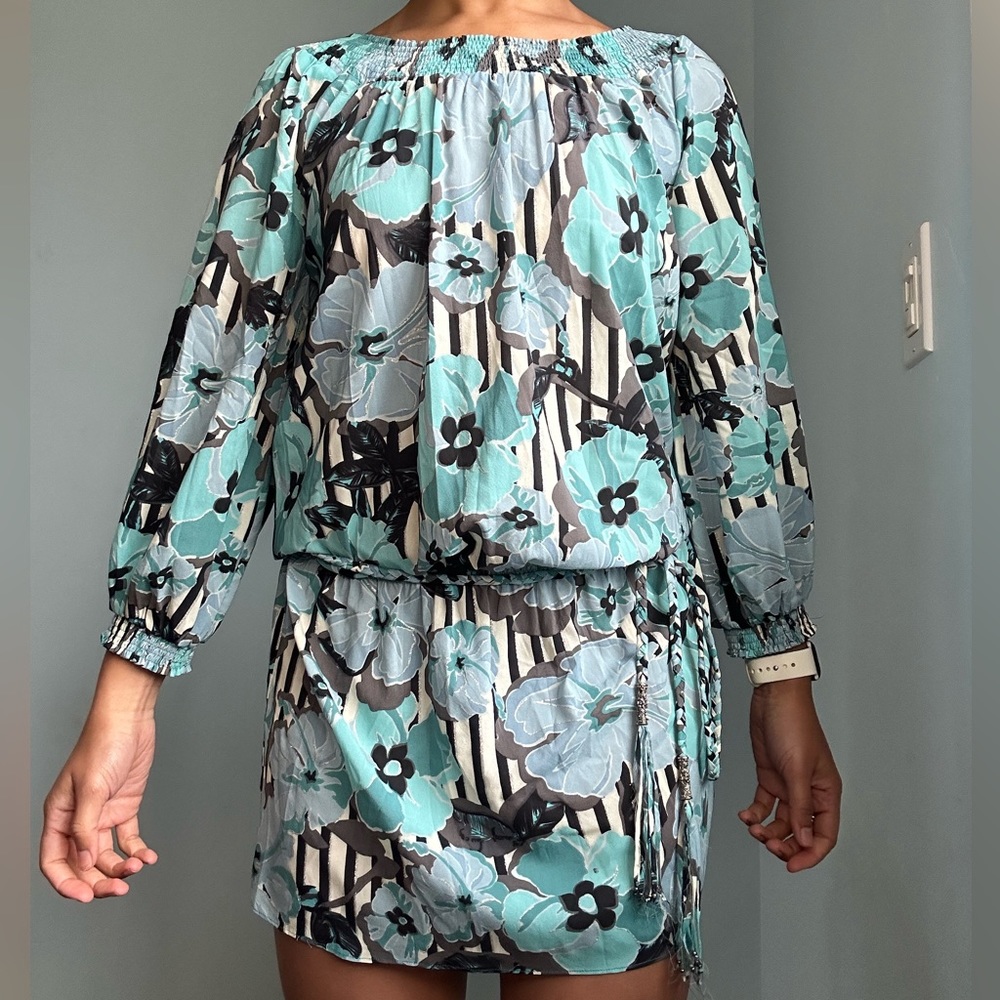 Quotation silk floral minidress